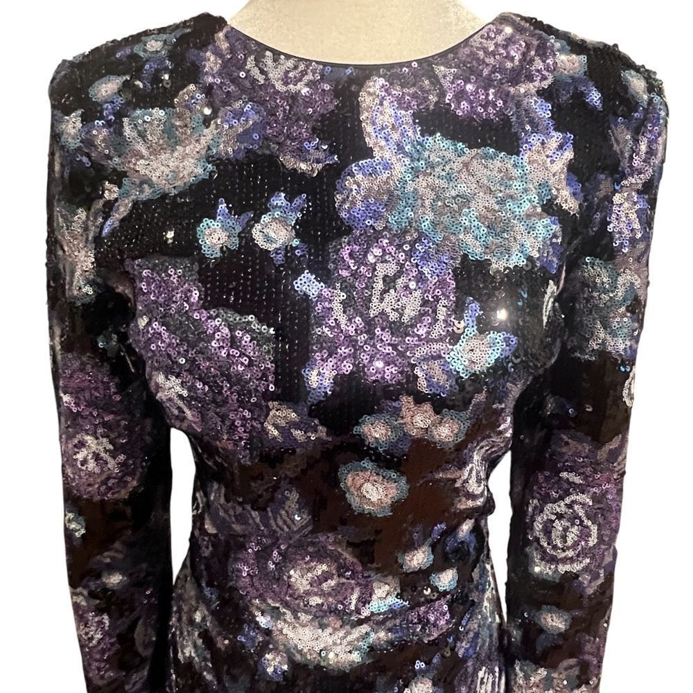 NWOT Dress the Population Nathalia Sequin Floral Long Sleeve Mini Dress size xs - Picture 4 of 13